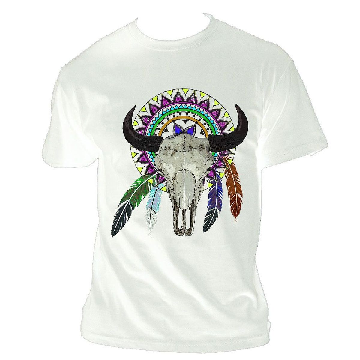 T-Shirt Tribal cow homme blanc taille L