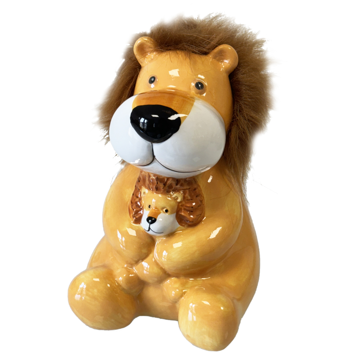 Tirelire lionne et son bb en cramique 16 cm