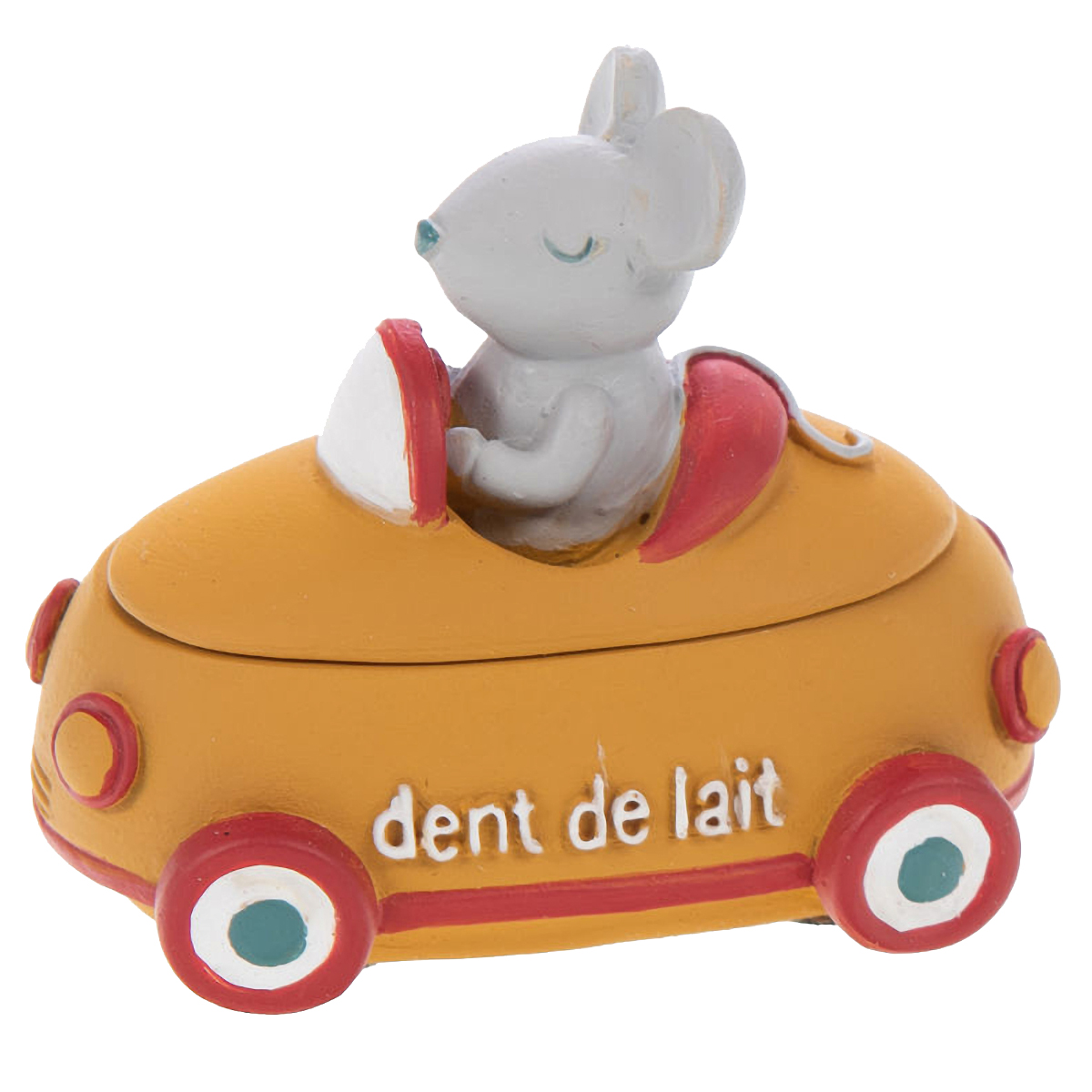 Boite  dents de lait Souris en voiture orange