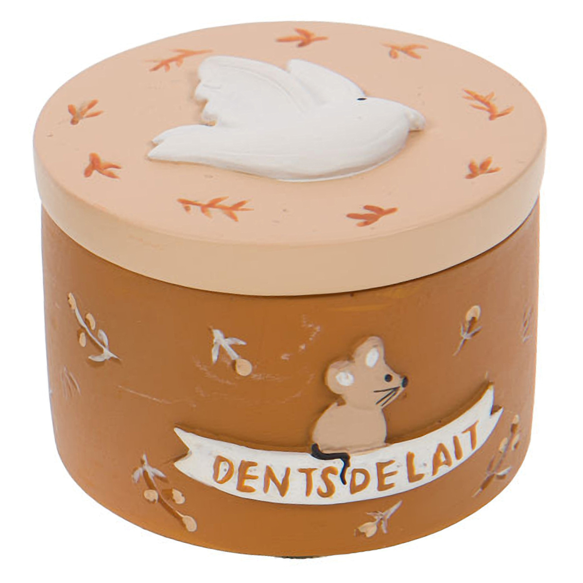 Boite  dents de lait en rsine oiseau - Marron et beige