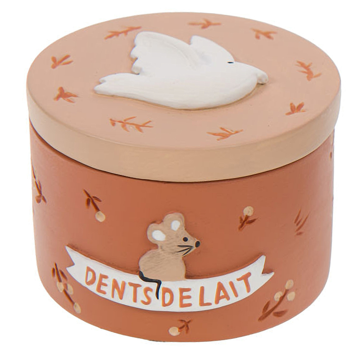 Boite  dents de lait en rsine oiseau - Ocre et beige