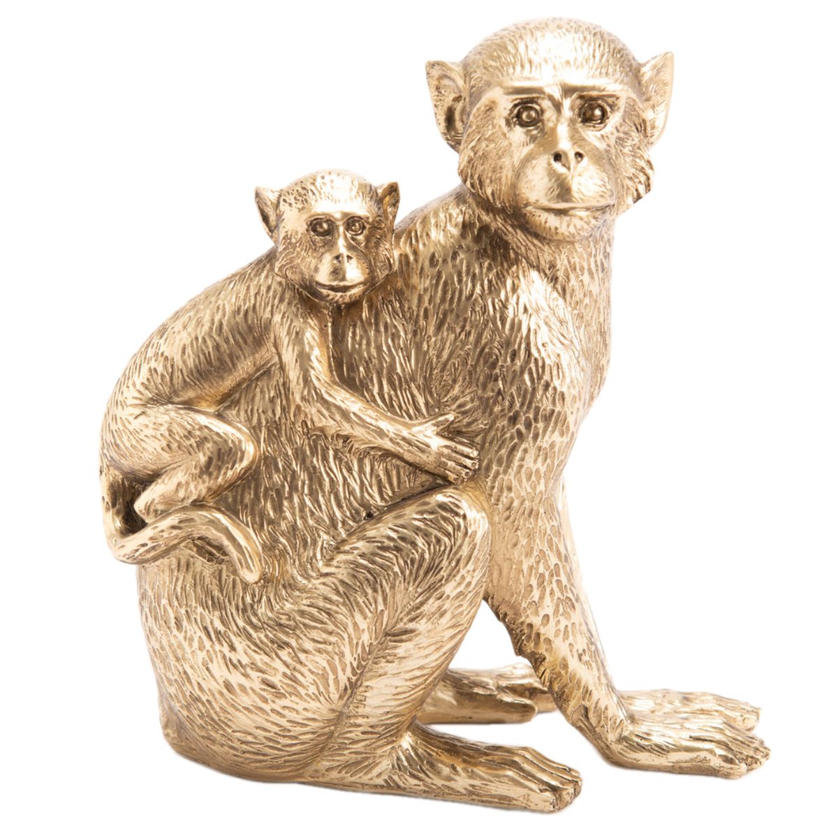 Figurine Maman singe et son bb en rsine Or 19 cm