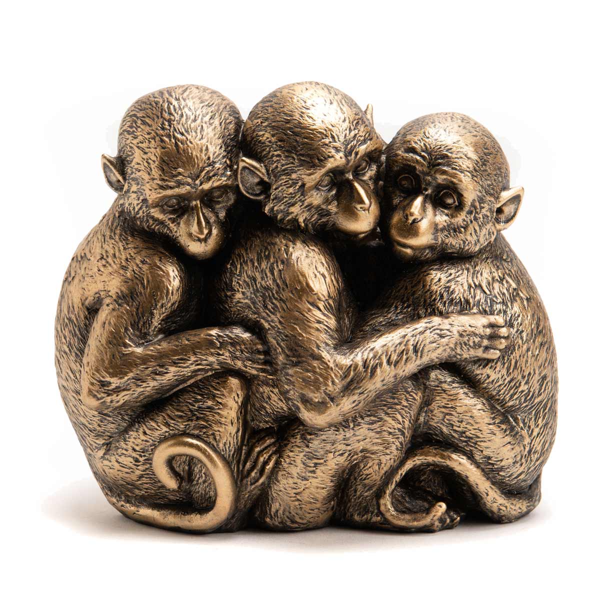 Figurine 3 mignons petits singes en rsine Or 17 cm