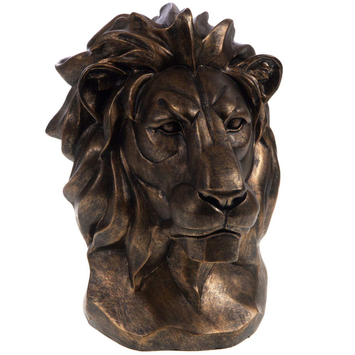 Figurine tte de lion en rsine or antique 23 cm