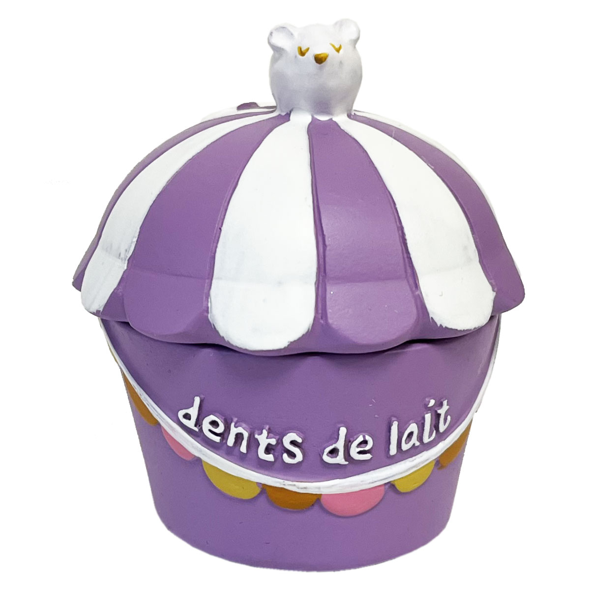 Petite boite  dents de lait souris sur pot de glace violet