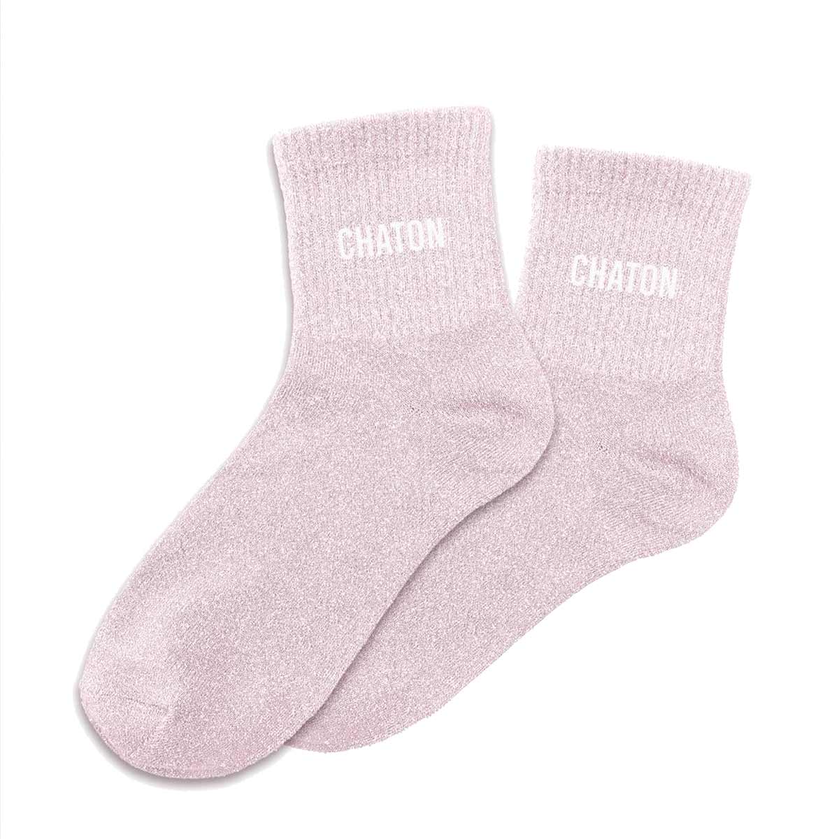 Paire de chaussettes Paillettes Chaton  rose pastel