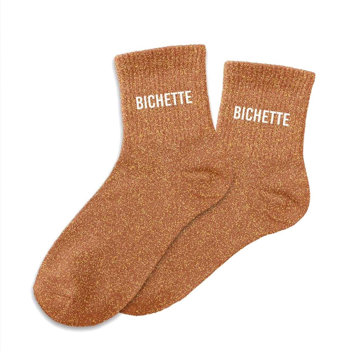 Paire de chaussettes Paillettes Bichette  marron