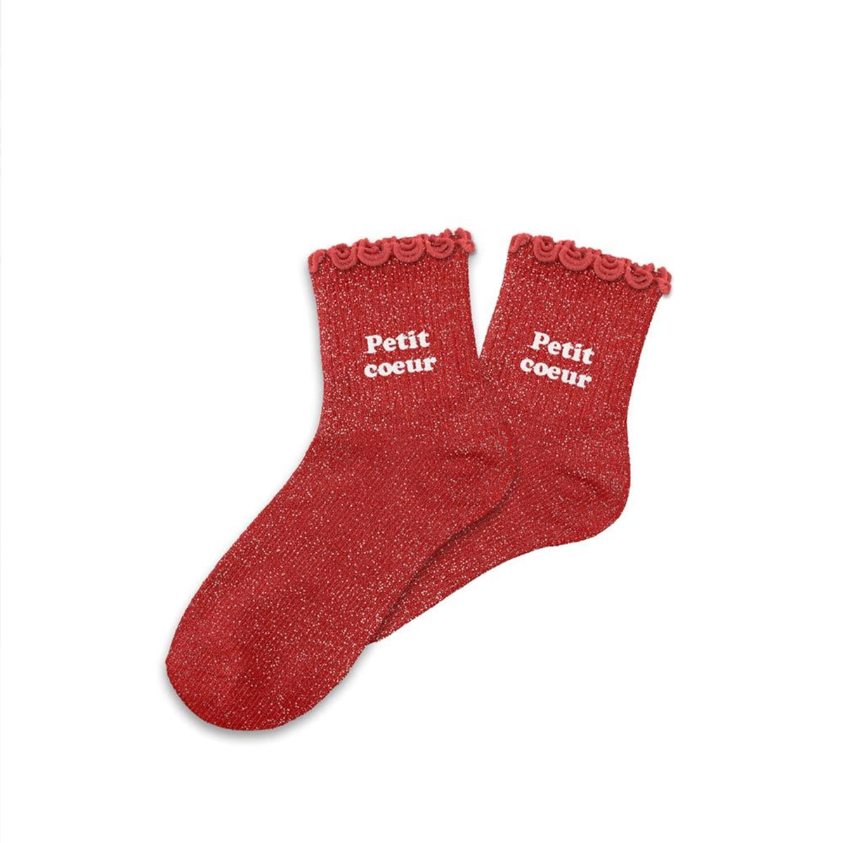 Paire de Chaussettes Fillette Paillettes rouge Petit Cur