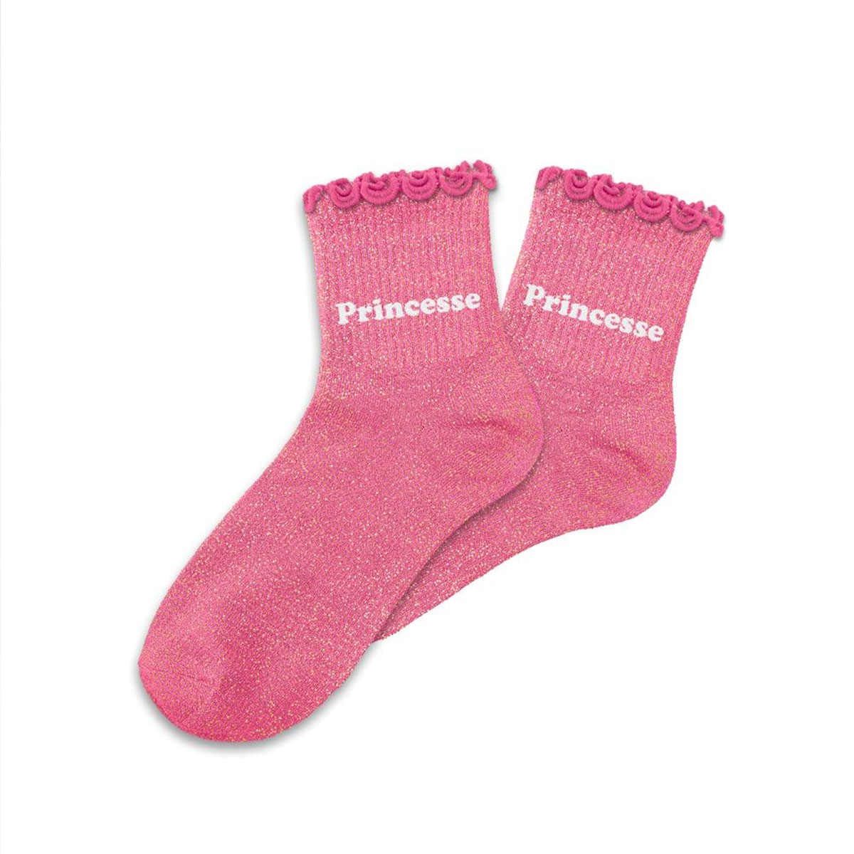 Paire de Chaussettes Fillette Pailletes  Feston Rose