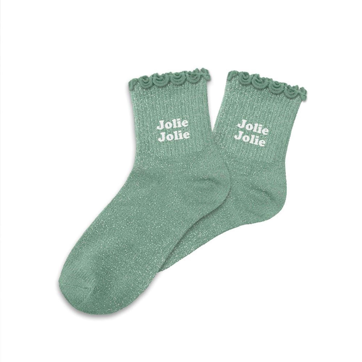 Paire de Chaussettes Fillette Pailletes  Feston Vert - Jolie