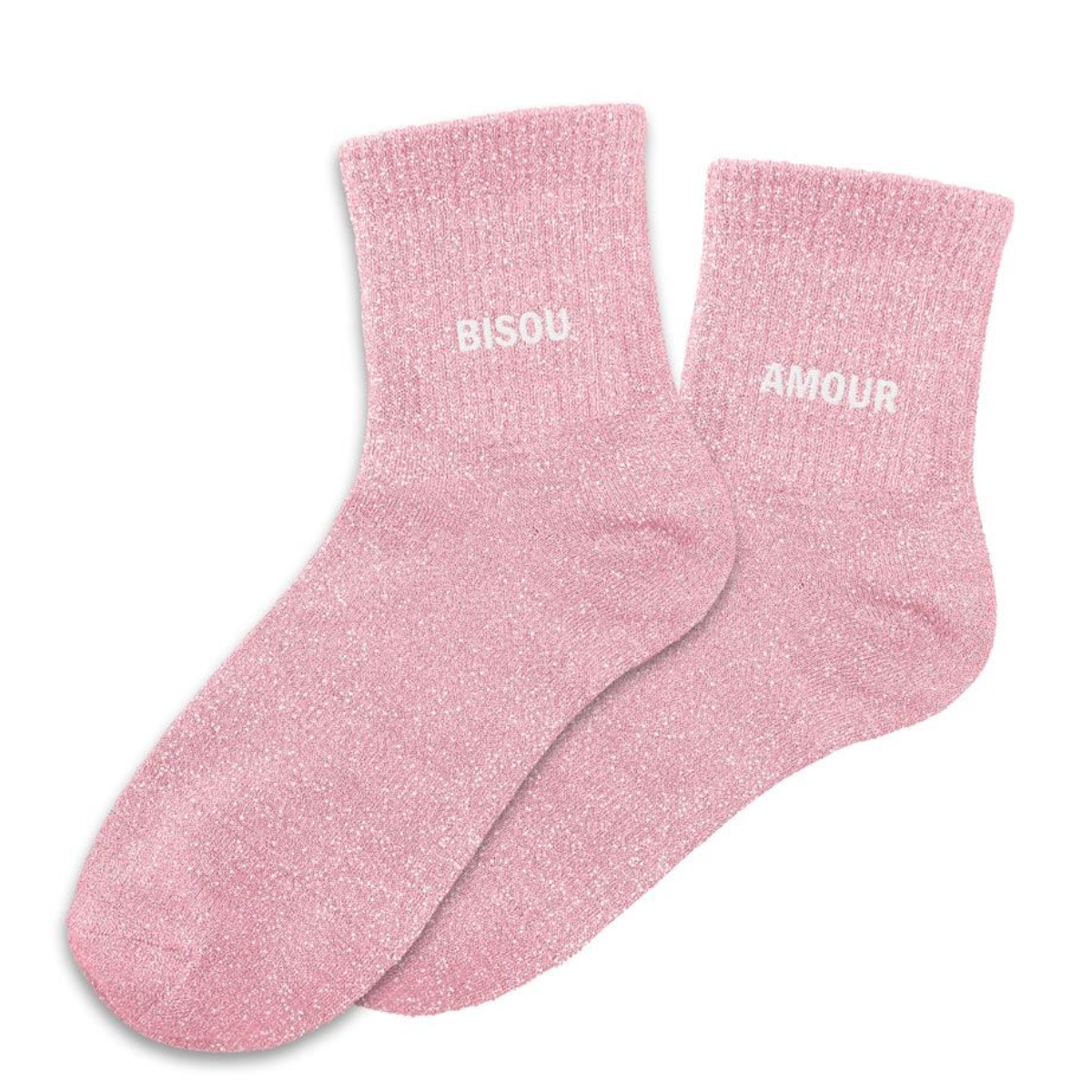 Paire de Chaussettes Pailletes Dpareilles Rose Bisou Amour