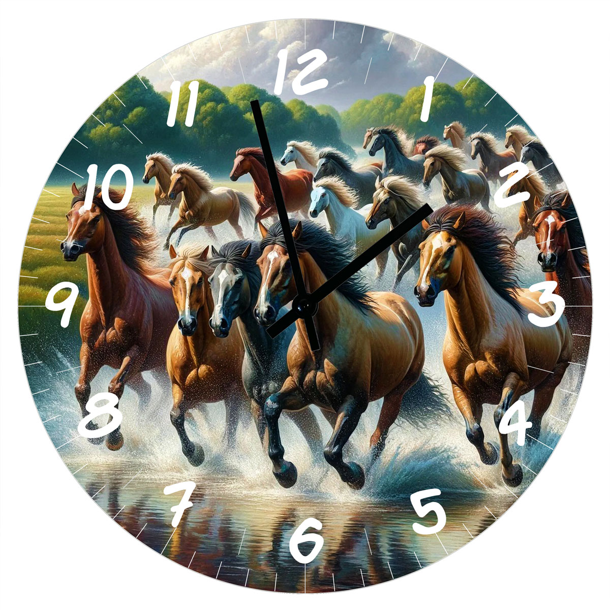 Horloge Ronde en verre chevaux au galop CBKreation