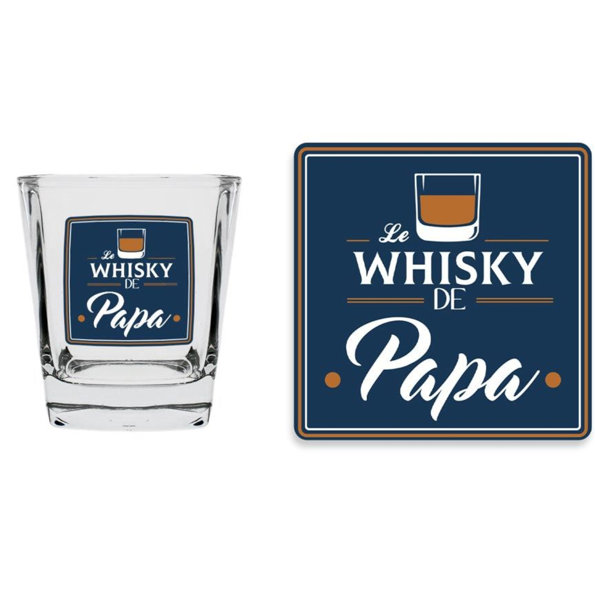 Set verre  whisky et dessous de verre - Le Whisky de Papa