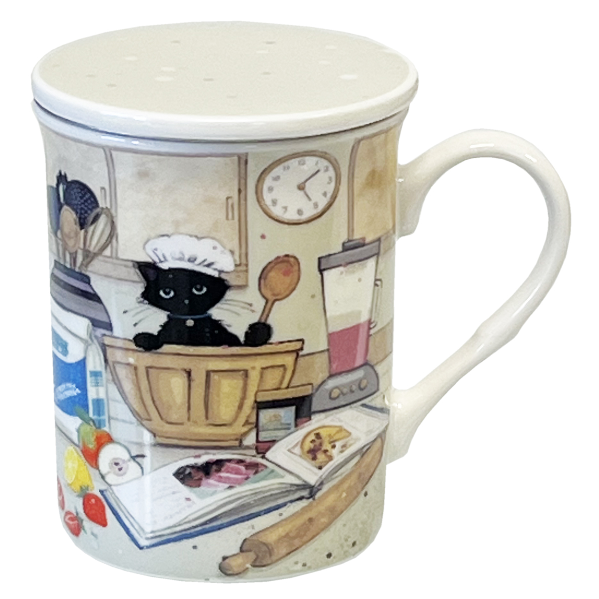 Théière tisanière thème chat mug porcelaine filtre couvercle peint