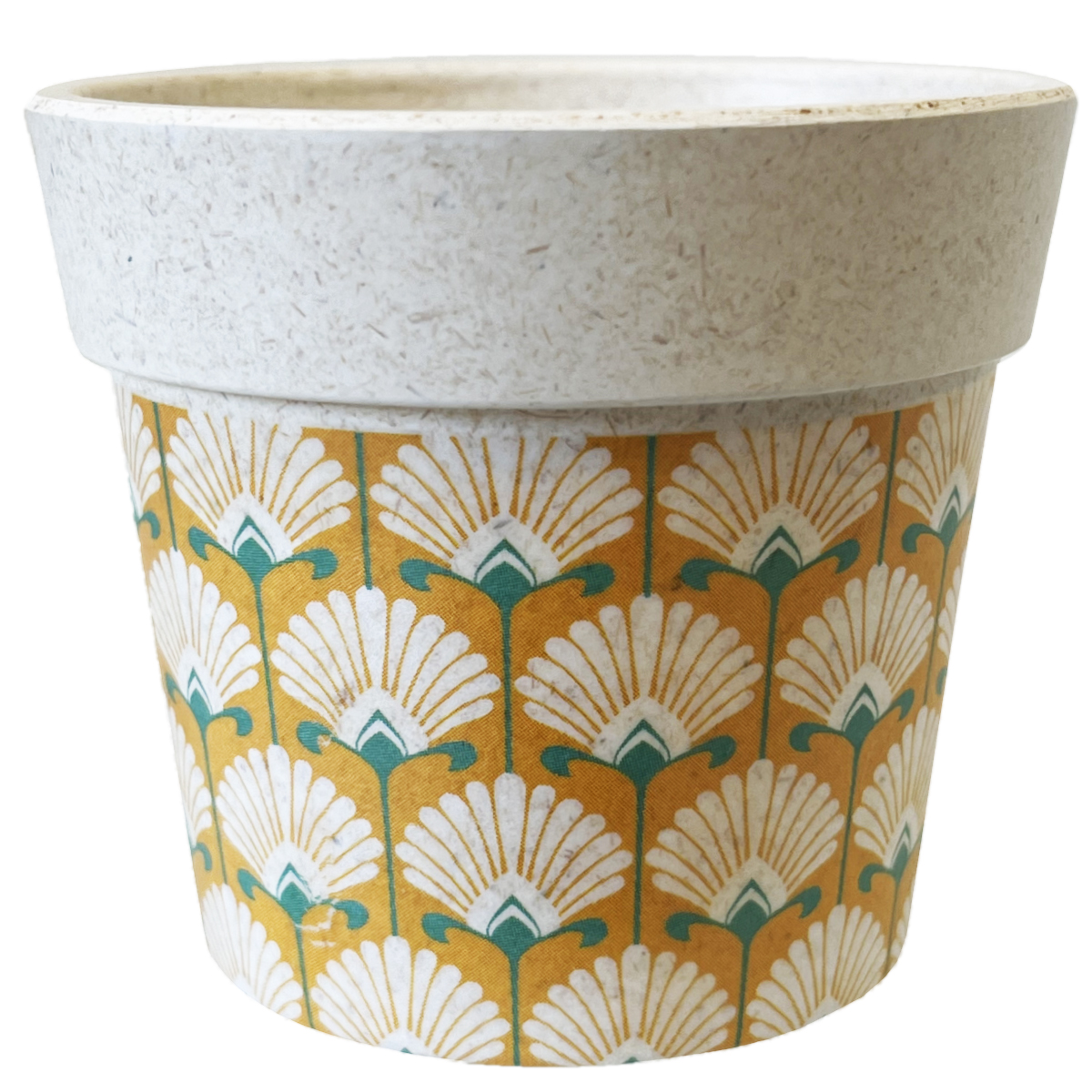 Mini cache pot en fibre de bambou - fleurs fond jaune