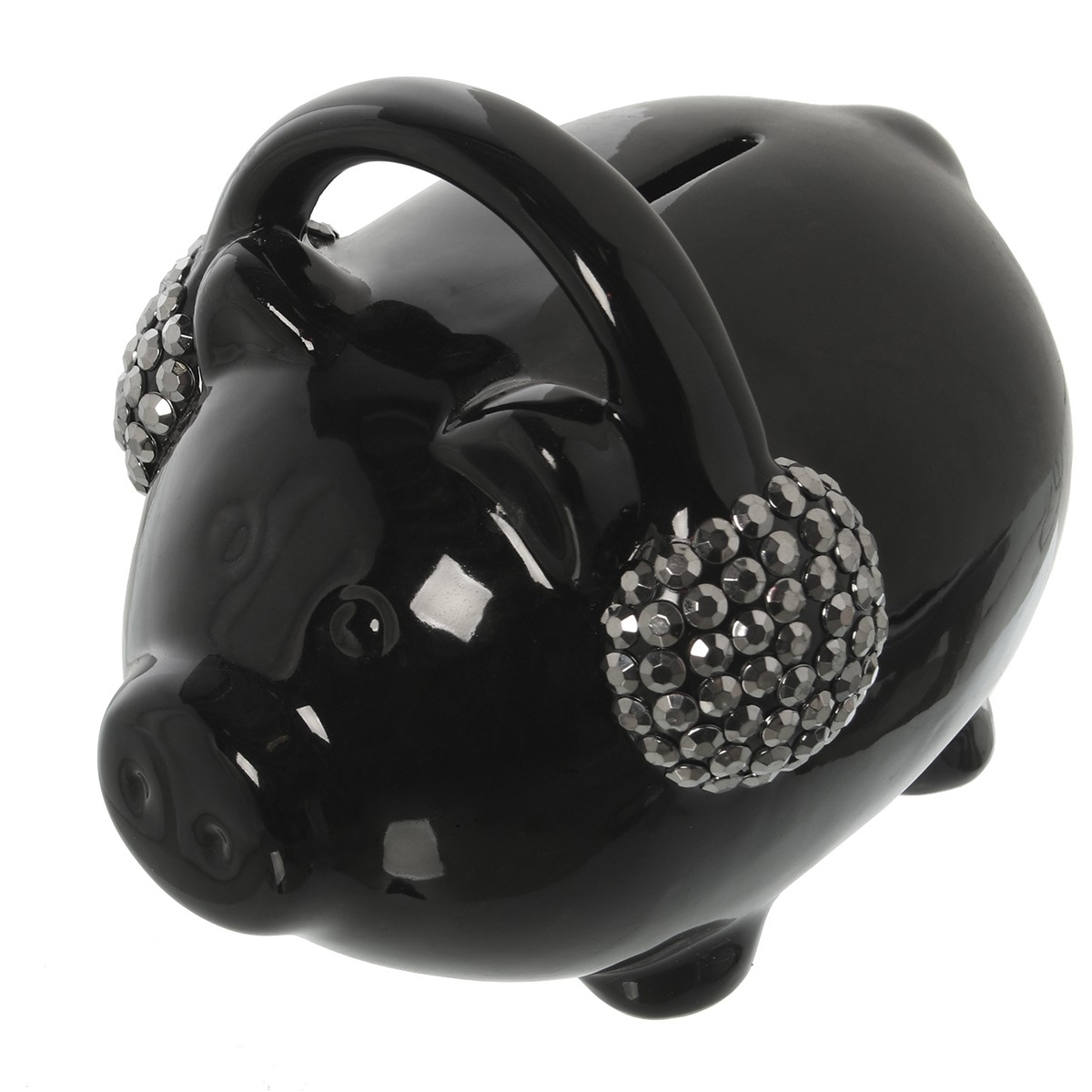 Tirelire Cochon avec Casque  Strass en Cramique 13 cm