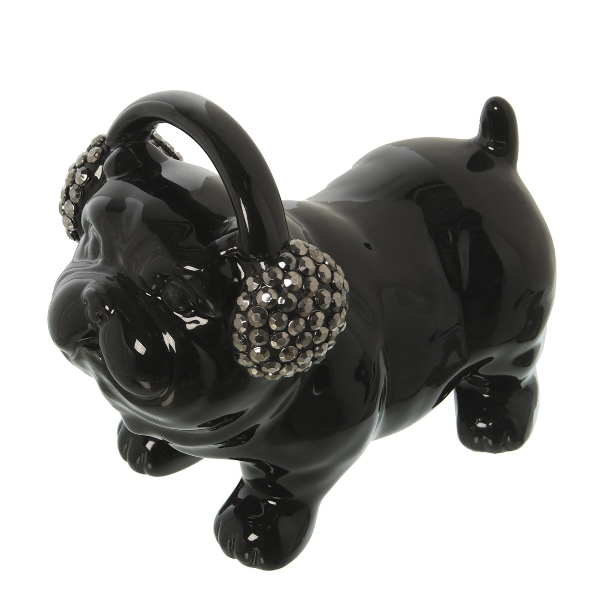 Tirelire Bouledogue avec Casque  Strass en Cramique 15 cm