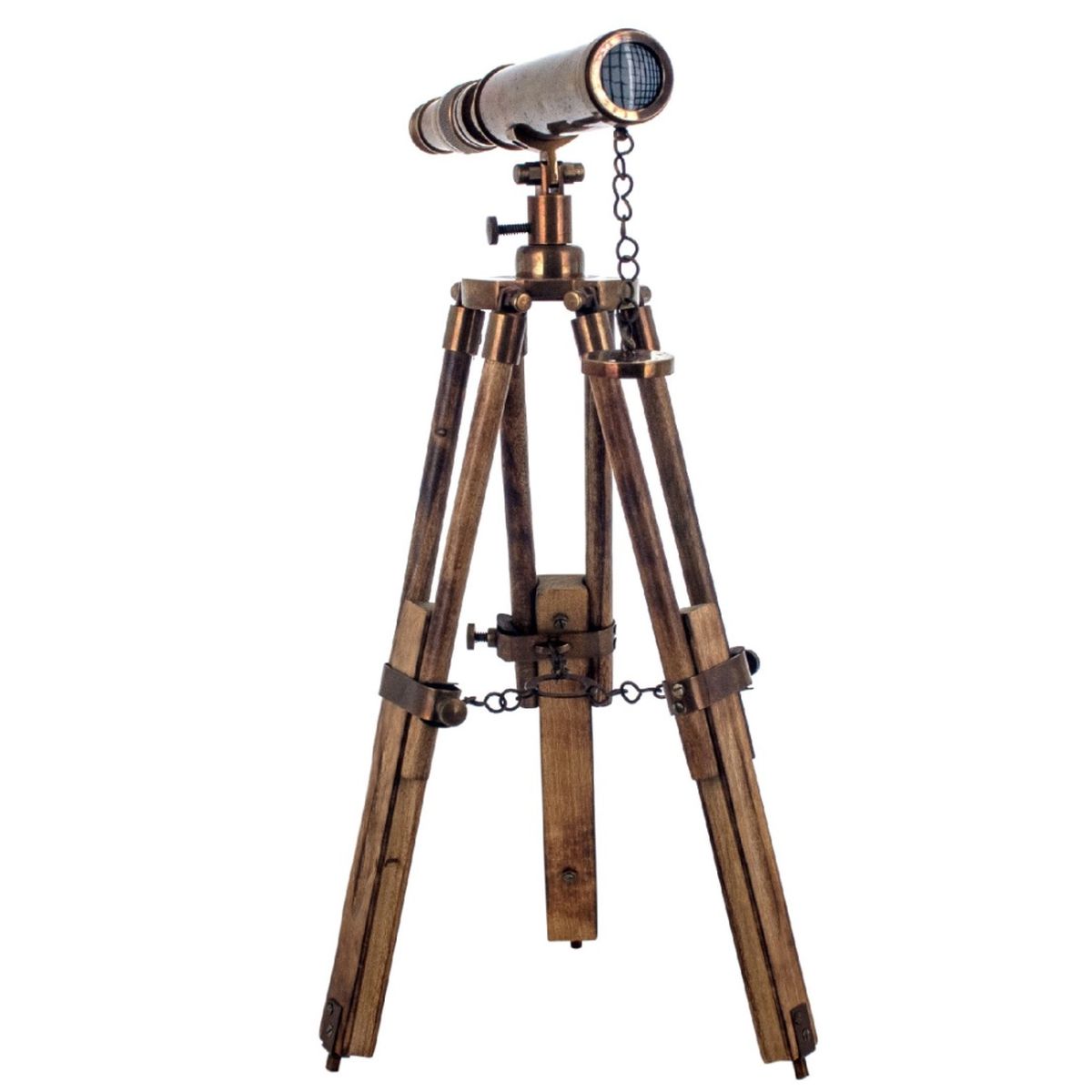 Tlscope trpied dcoratif en Laiton - Pieds en bois