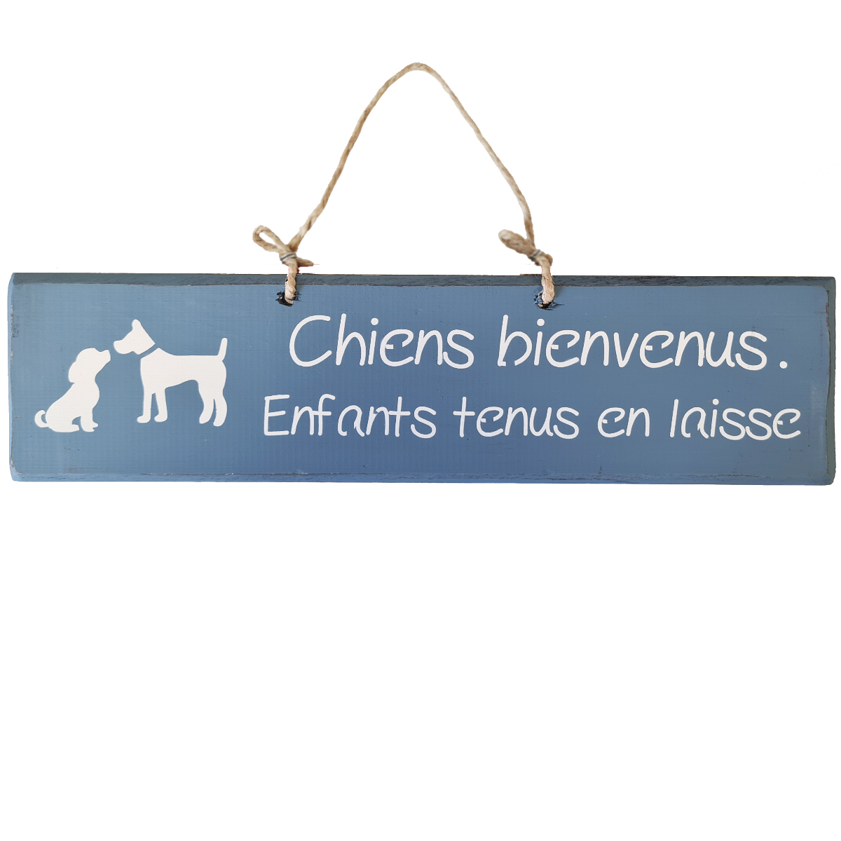 Pancarte en bois - Chiens bienvenus.  Enfants tenus en laisse