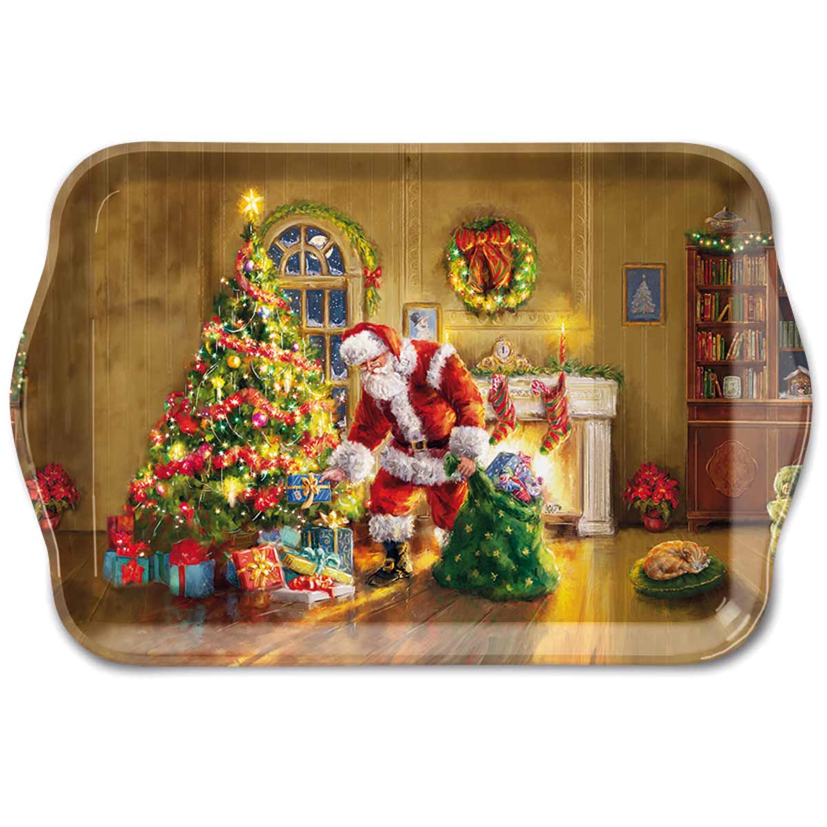 Mini plateau rectangulaire motif cadeaux au pied du sapin