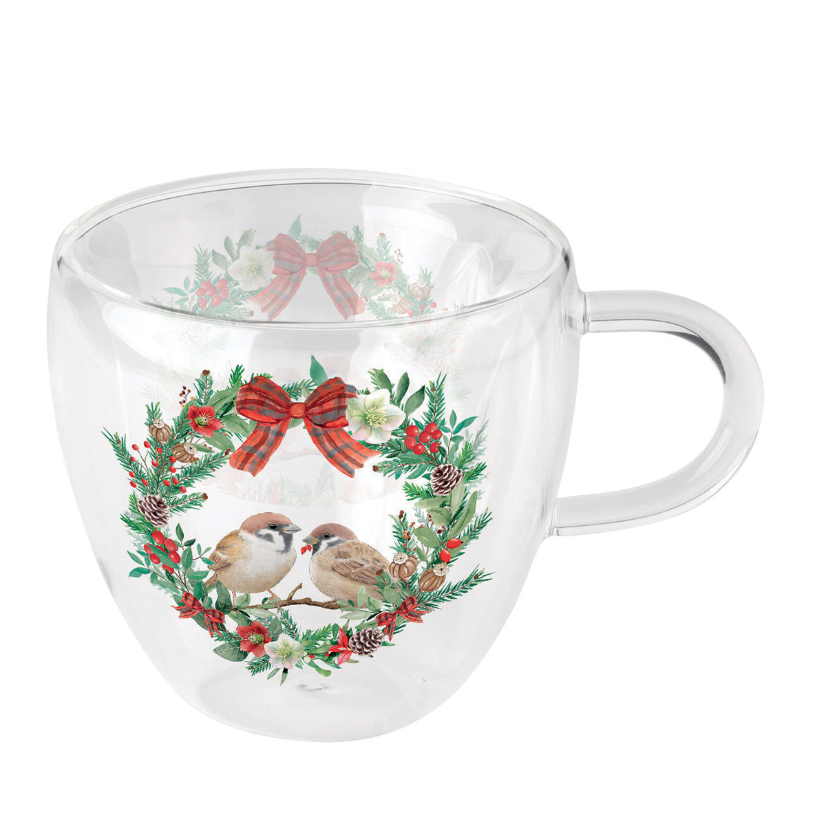 Tasse pour le th double paroi Moineaux dans une couronne