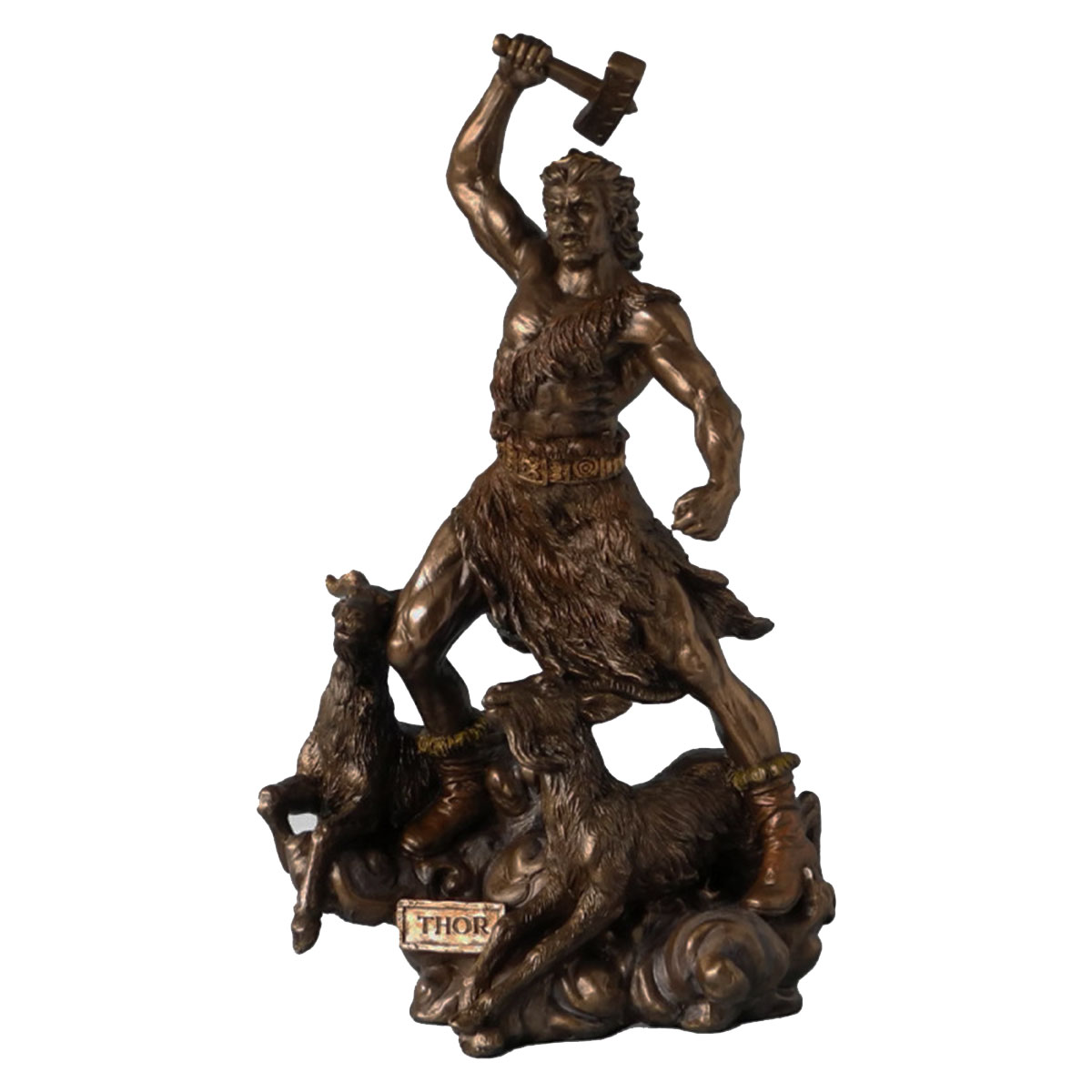 Figurine Thor et ses boucs en rsine aspect bronze 29 cm