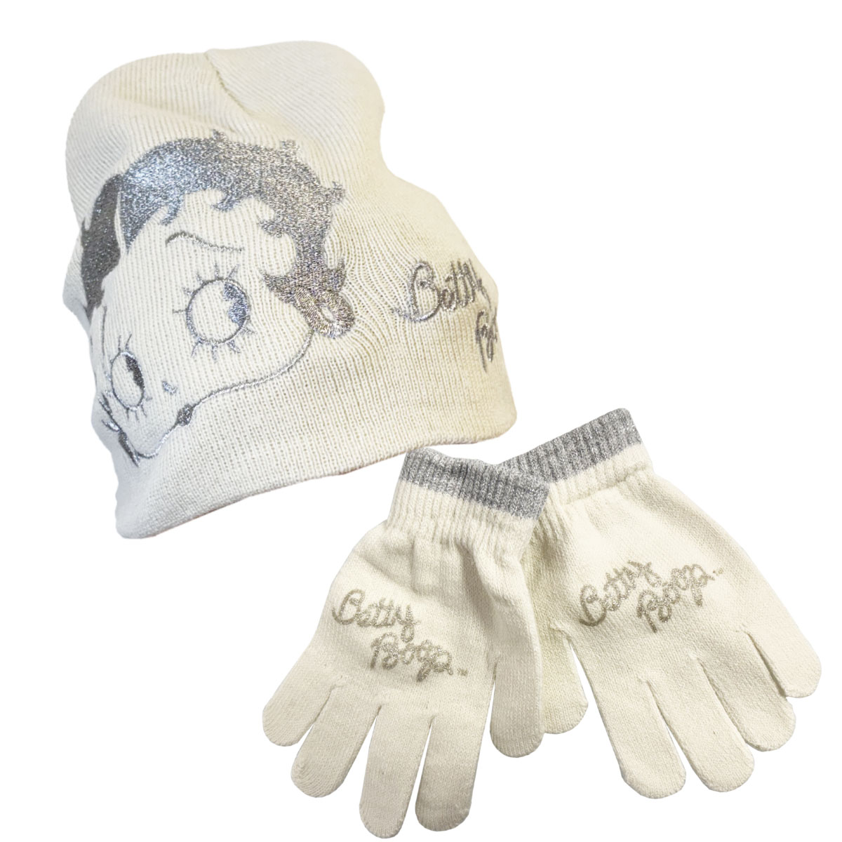 Set Bonnet et Gants Betty Boop beige 6-12 ans