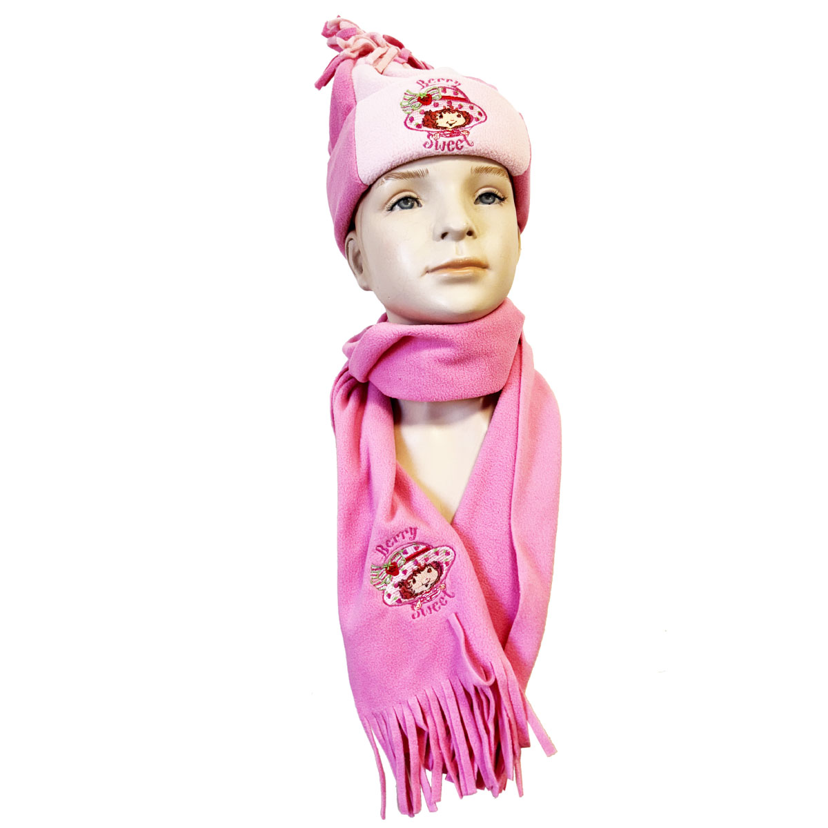 Set bonnet charpe polaire Charlotte aux fraises rose 3-8 ans