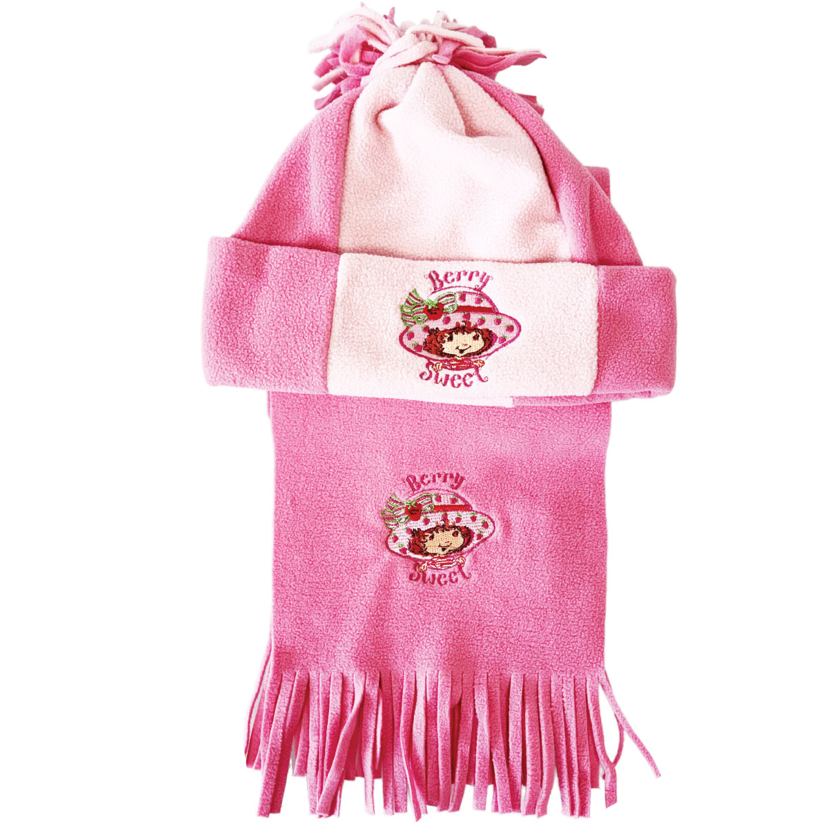 Set bonnet charpe polaire Charlotte aux fraises rose 3-8 ans