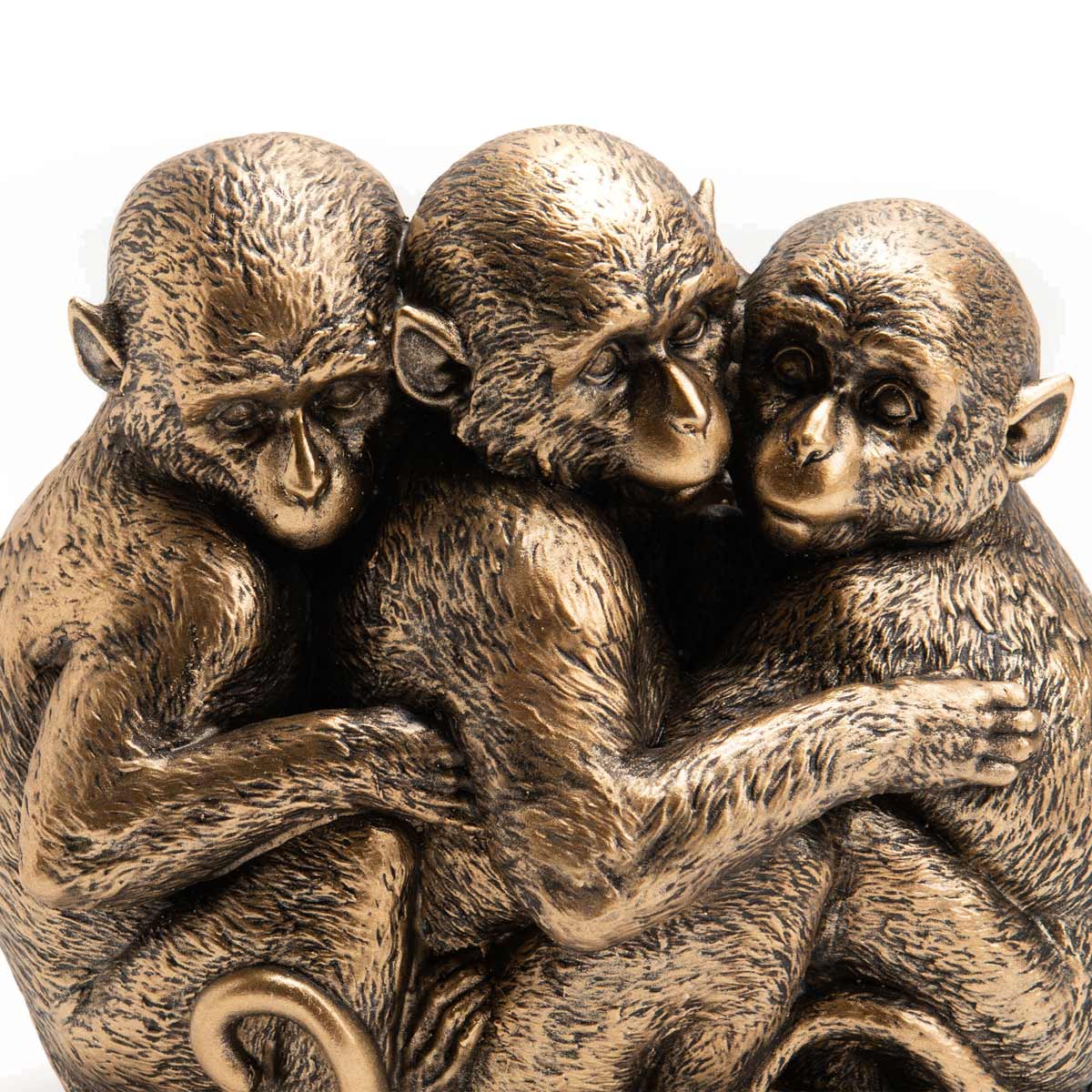 Figurine 3 mignons petits singes en rsine Or 17 cm