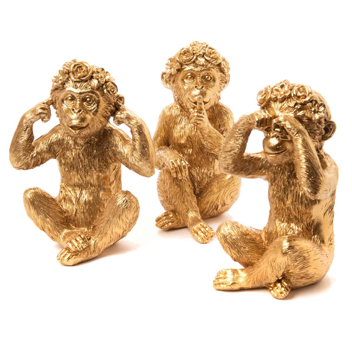 Figurine 3 mignons petits singes en rsine Or 17 cm