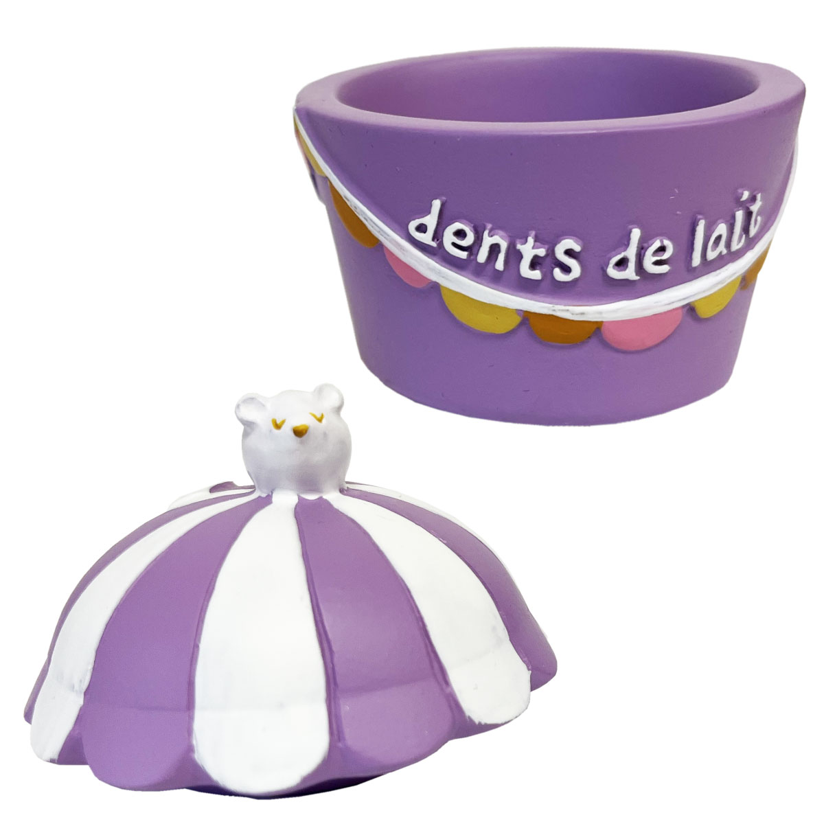 Petite boite  dents de lait souris sur pot de glace violet