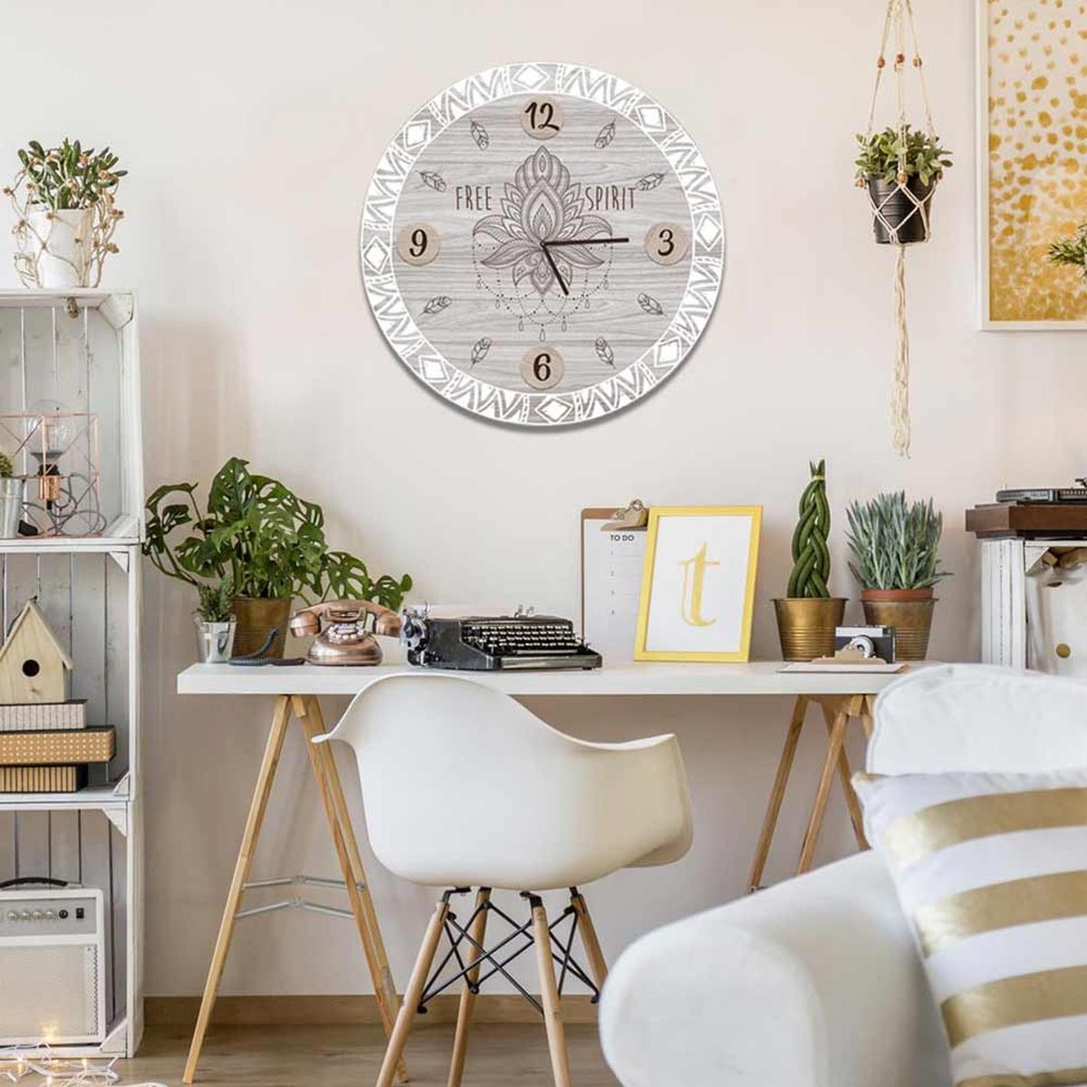 Horloge Boho en bois 60 cm - Free Spirit