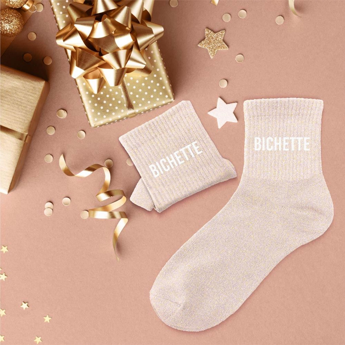 Paire de chaussettes Paillettes Bichette  Rose Pastel