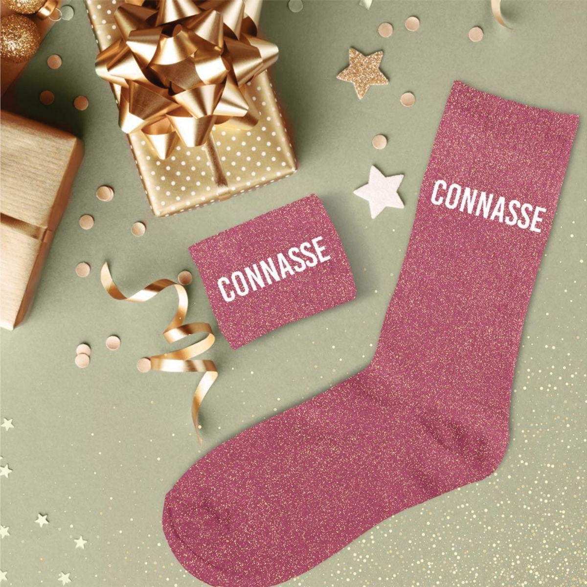 Paire de chaussettes Paillettes Connasse  Rose