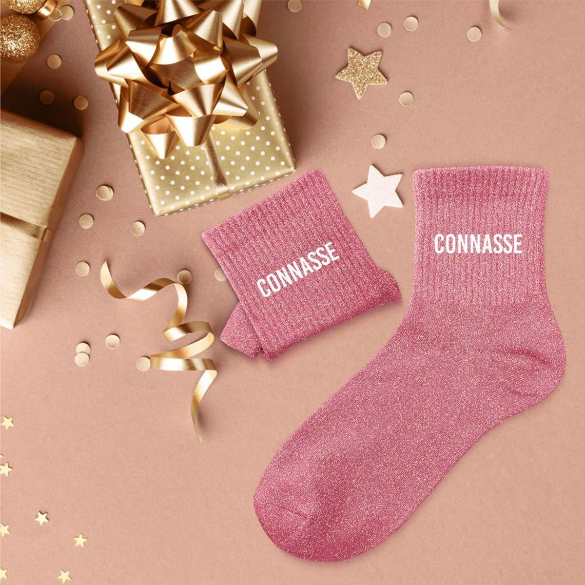 Paire de chaussettes Paillettes Connasse  Rose