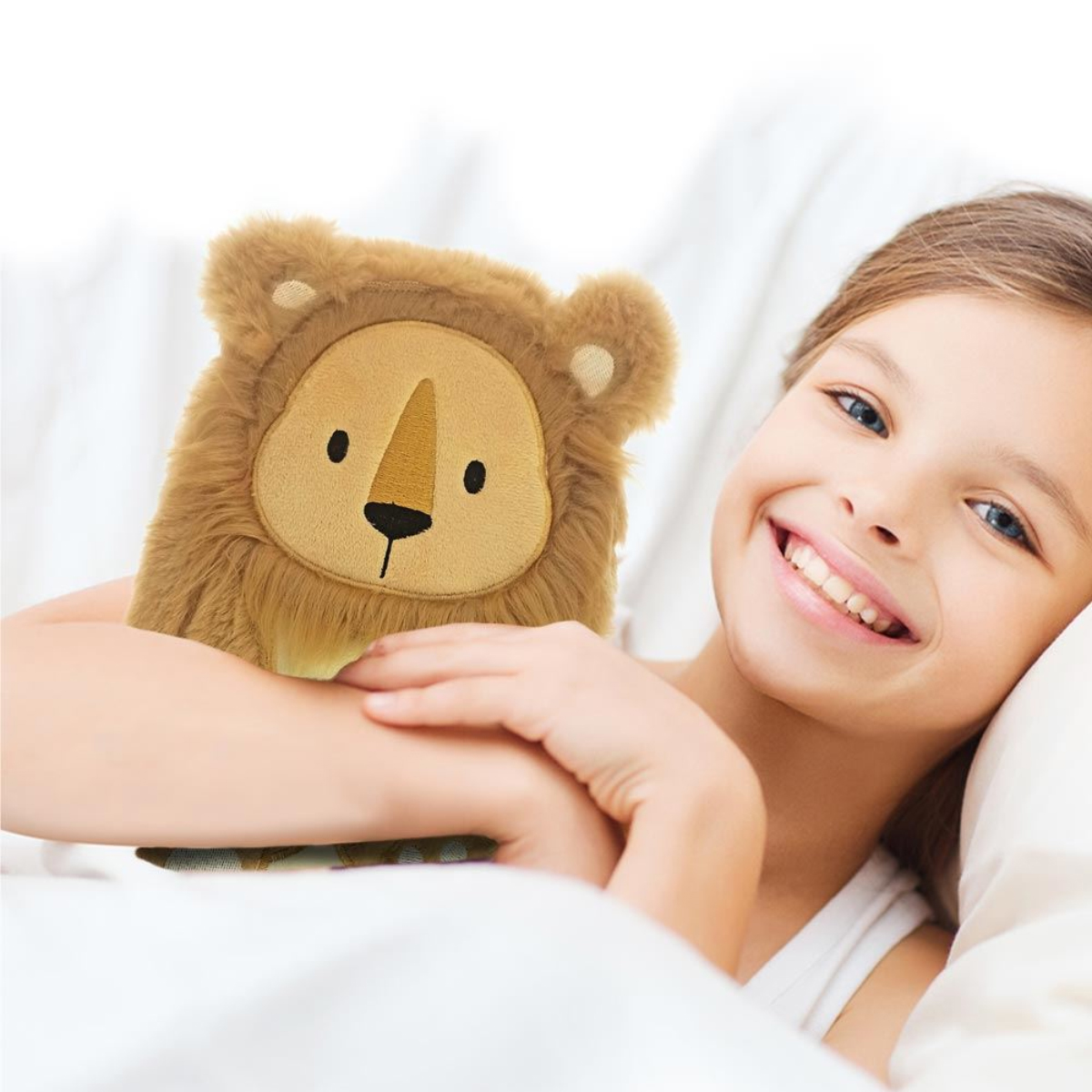 Bouillotte pour enfant lion en fourrure marron clair