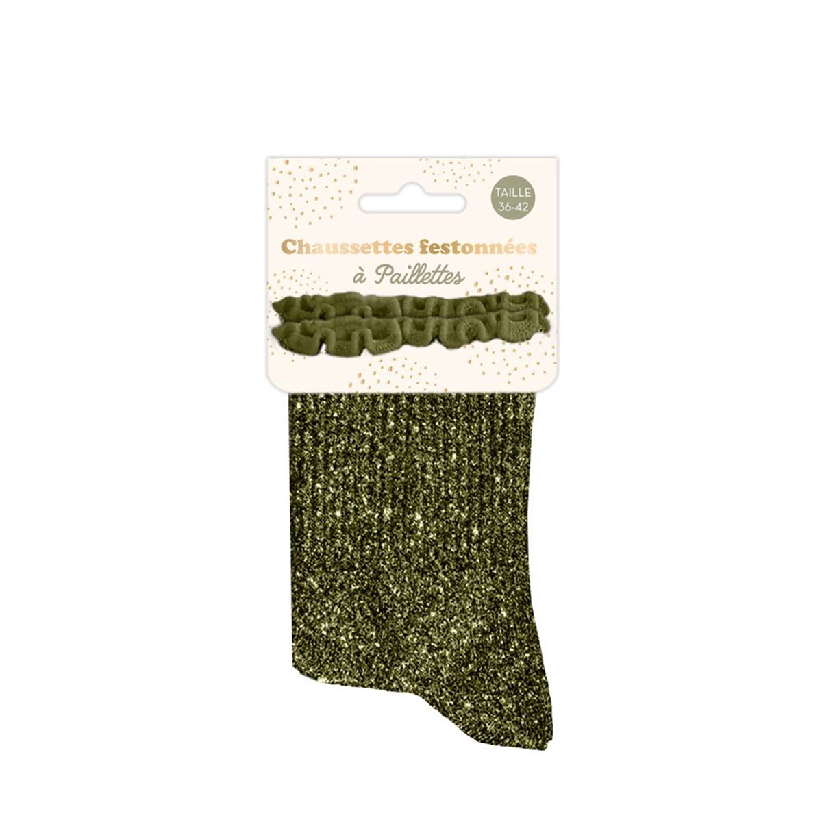 Paire de Chaussettes Paillettes  Feston  Kaki