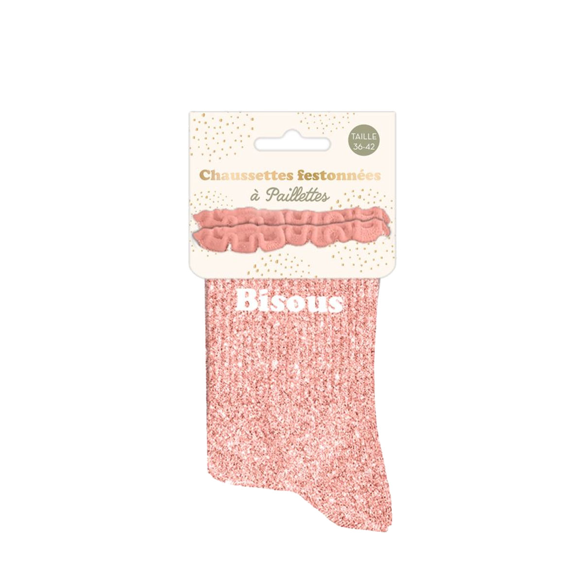 Paire de Chaussettes Paillettes  Feston Bisous  Rose