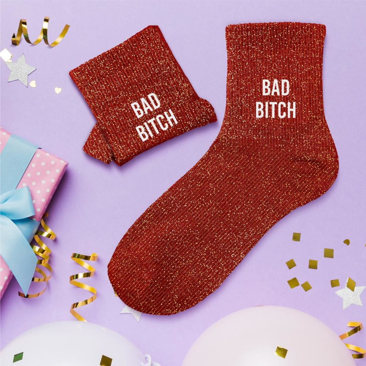 Paire de chaussettes paillettes Bad Bitch Rouge