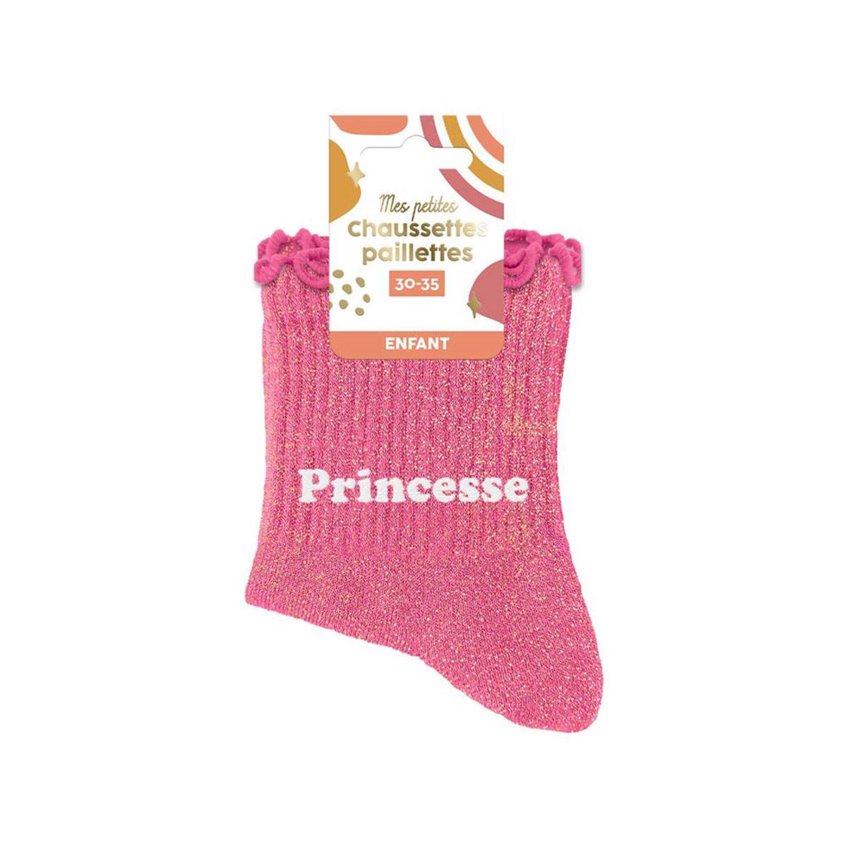 Paire de Chaussettes Fillette Pailletes  Feston Rose