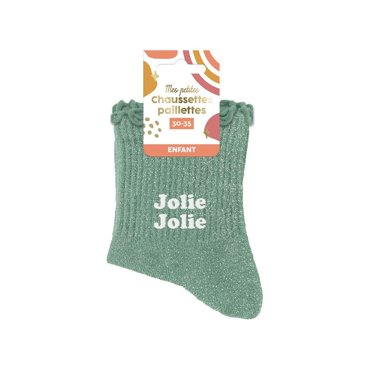 Paire de Chaussettes Fillette Pailletes  Feston Vert - Jolie