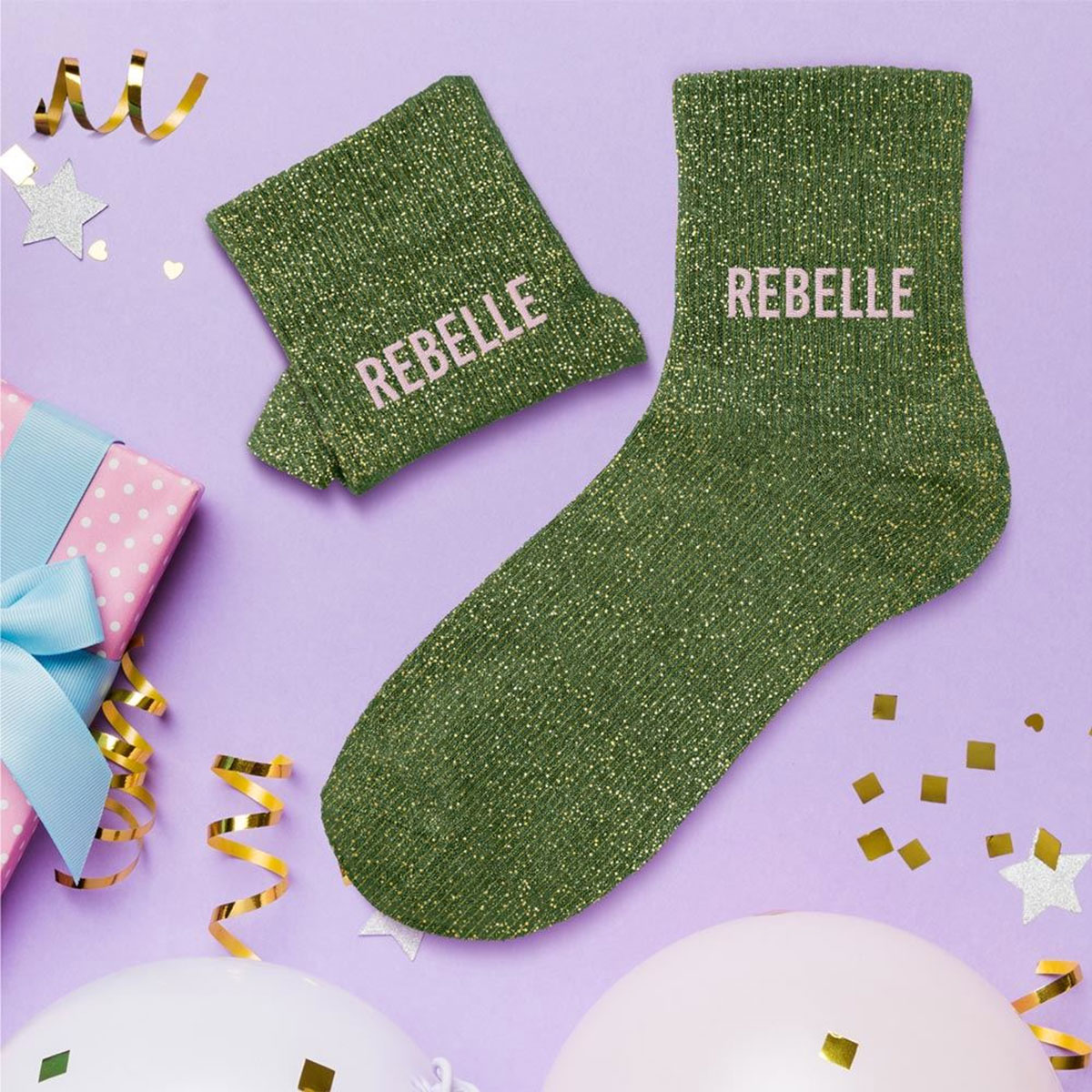 Paire de Chaussettes Paillettes Rebelle  Vert