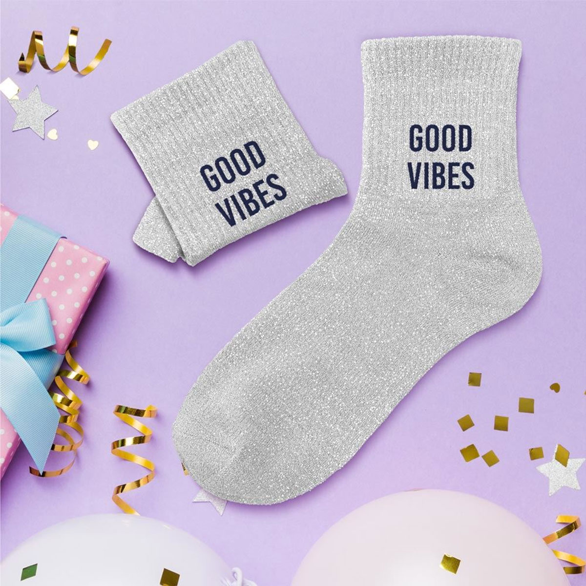 Paire de Chaussettes Paillettes Good Vibes  Gris