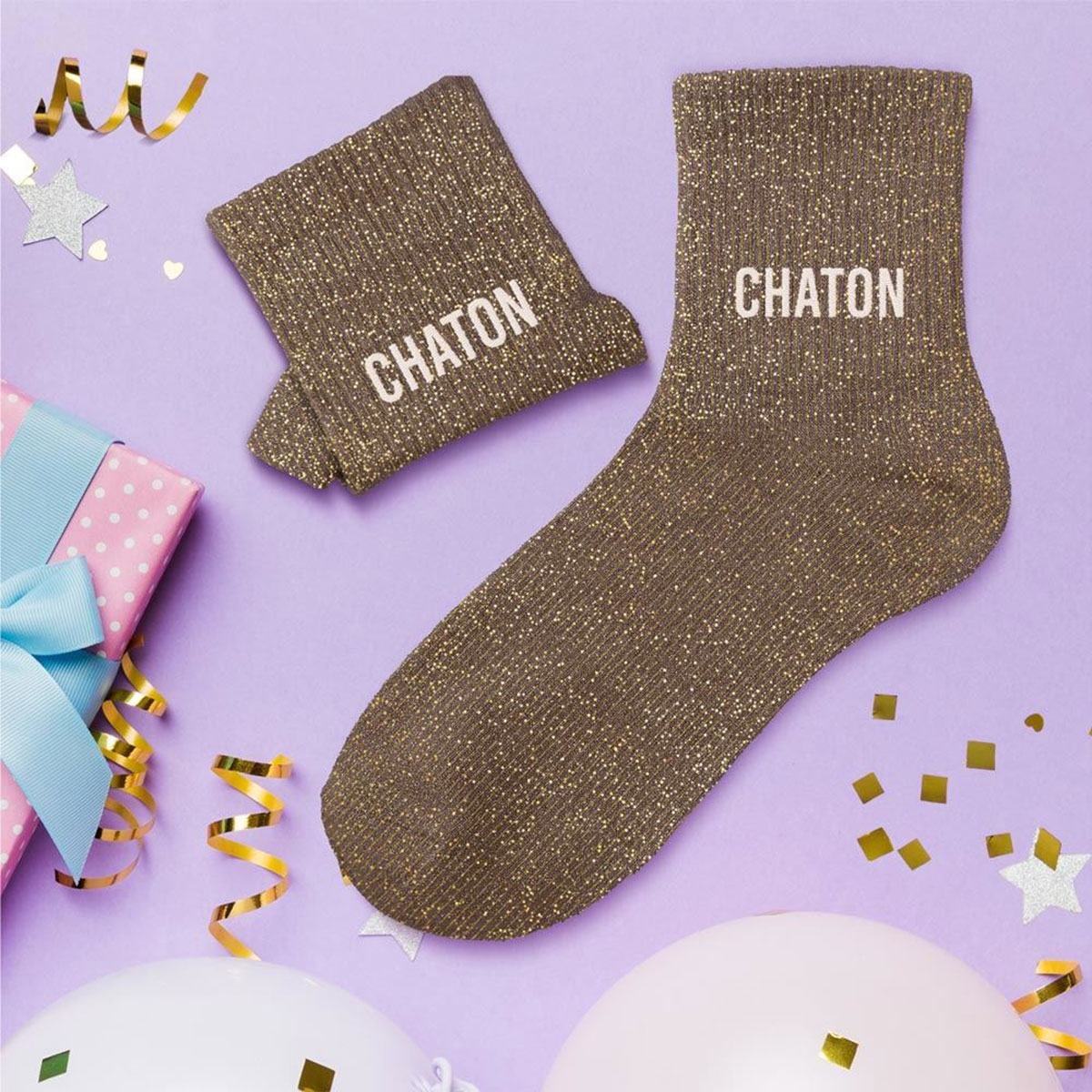 Paire de chaussettes Paillettes Chaton marron