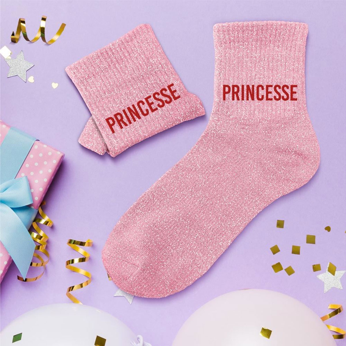 Paire de chaussettes paillettes Princesse  Rose