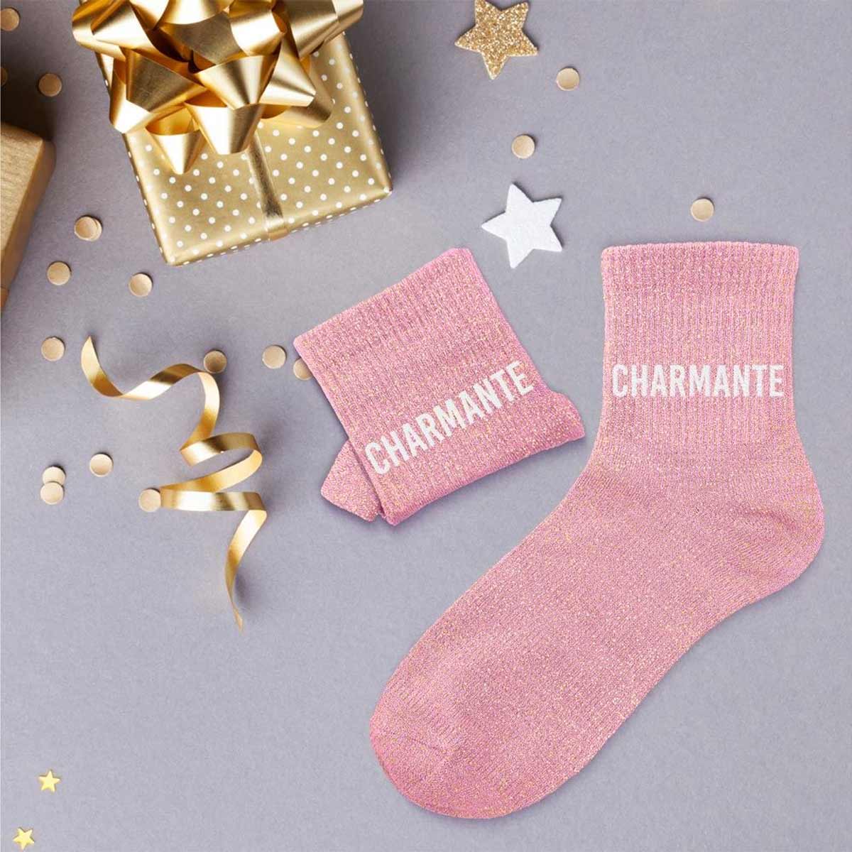 Paire de Chaussettes Pailletes Charmante Rose