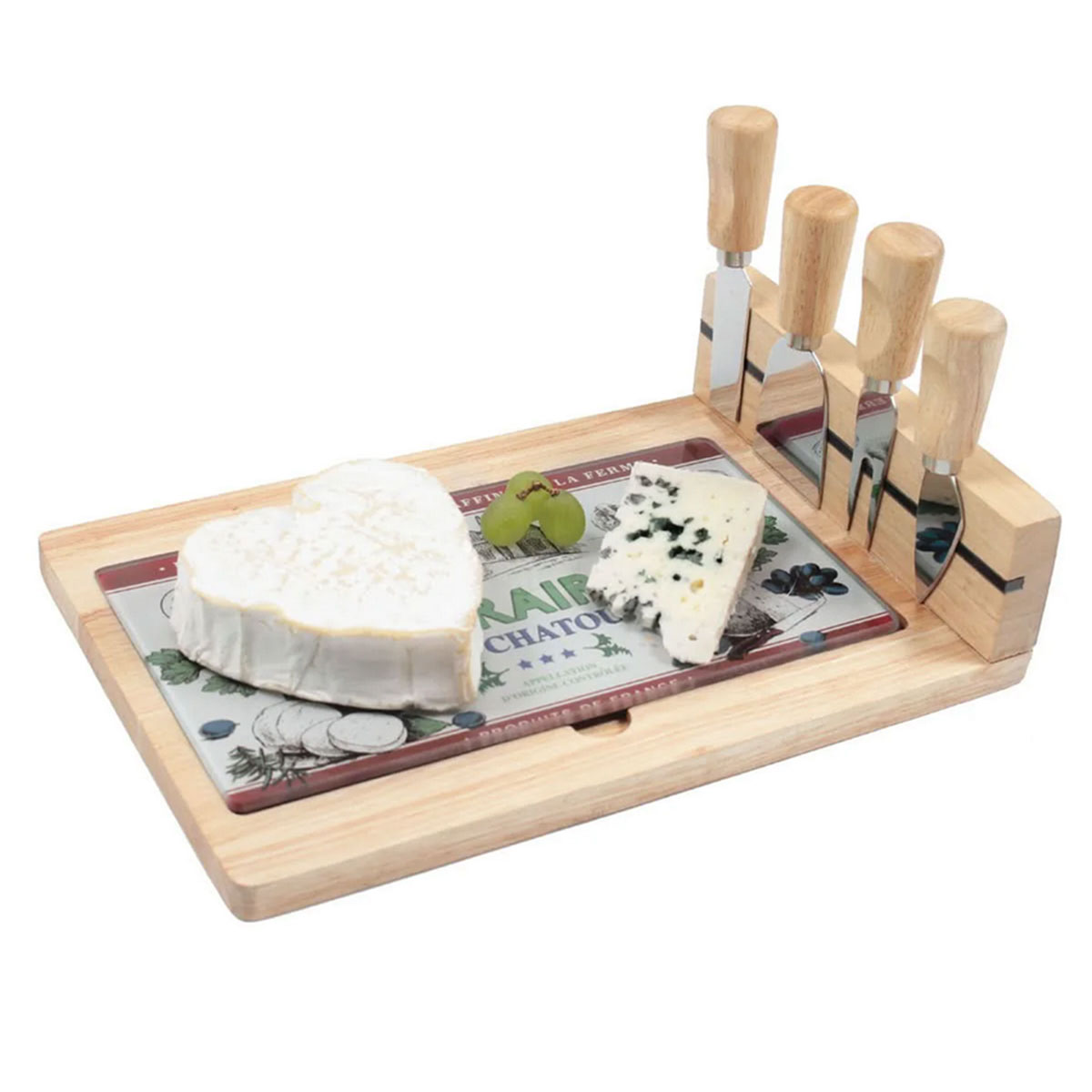 Planche  fromage de France avec 4 couteaux