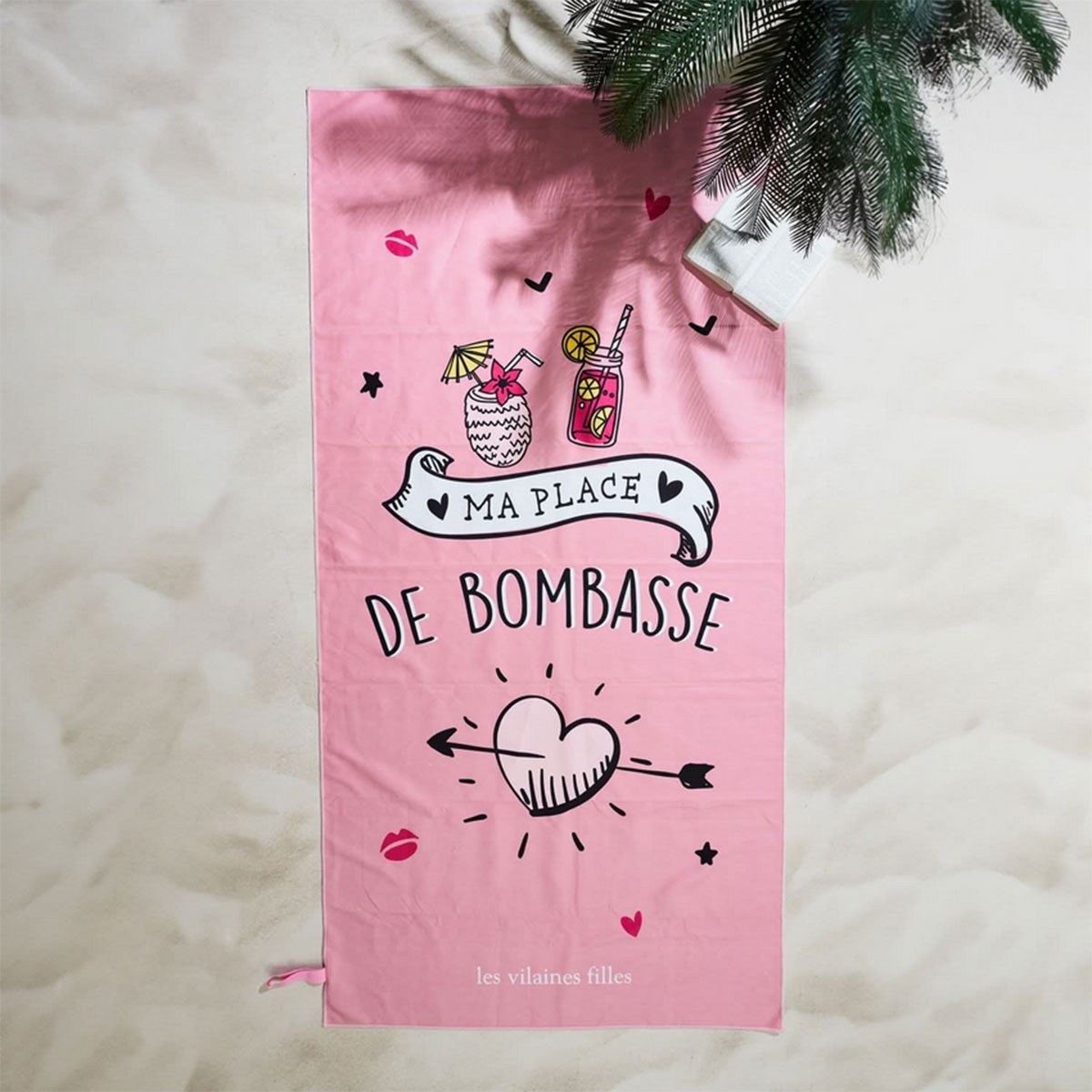 Serviette de plage rose Ma place de bombasse