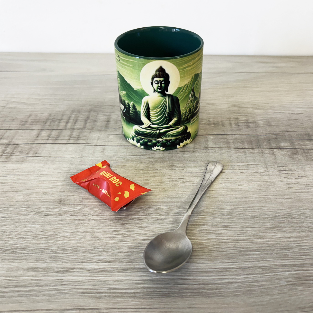 Mug sagesse de Bouddha vert sapin  350 ml